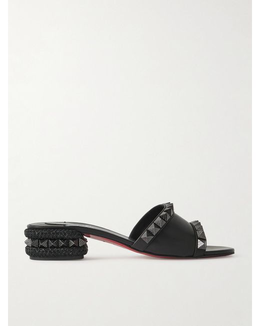 Christian Louboutin Black Pyramule 30 Mules Aus Leder Mit Nieten