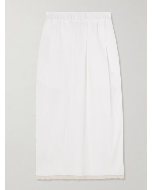 Maria McManus Women's White Lace-Trimmed Poplin Midi Skirt