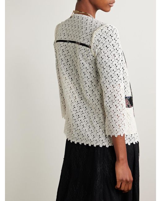 Maison Mayle Natural Caribbea Jacke Aus Häkelspitze Mit Besätzen Aus Seiden-Crêpe Mit Blumenprint