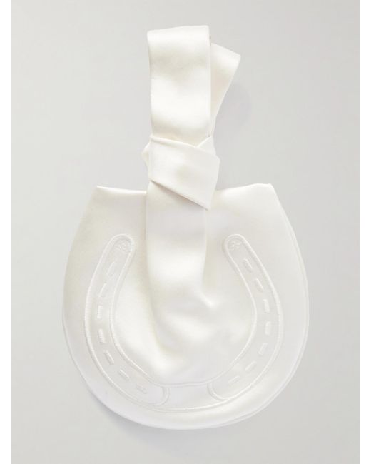 Anya Hindmarch White Tie The Knot Embroidered Satin Clutch