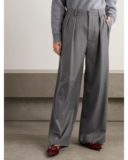 Wardrobe NYC Gray Pleated Grain De Poudre Wool Wide-Leg Pants
