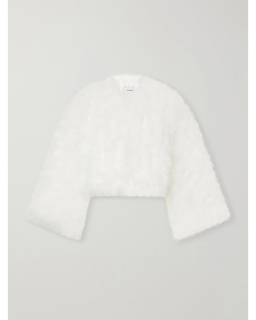 Yves Salomon White Cropped Feather-Trimmed Satin Cape