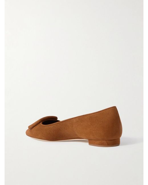 Manolo Blahnik Brown Maysale Suede Point-Toe Flats