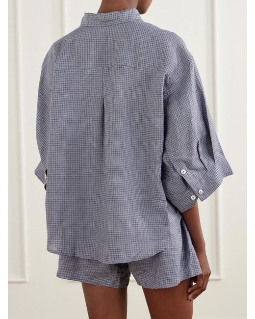 Deiji Studios Blue 03 Checked Linen Shirt And Shorts Set