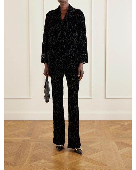 Gucci Black Devoré-Velvet Flared Pants