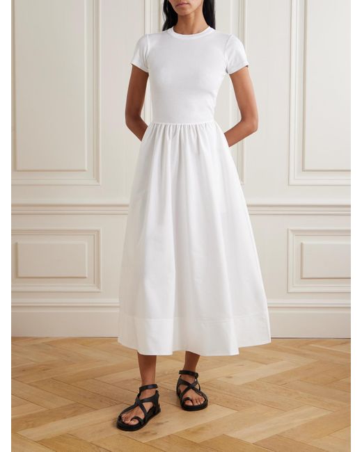 Polo Ralph Lauren White Cotton-Jersey And Poplin Midi Dress
