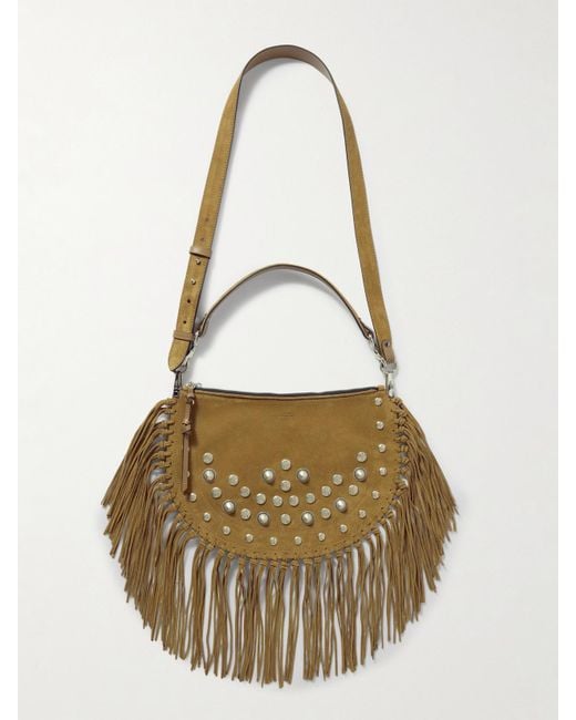 Isabel Marant Metallic Oskan Soft Zipped Schultertasche Aus Veloursleder Mit Fransen Und Nieten