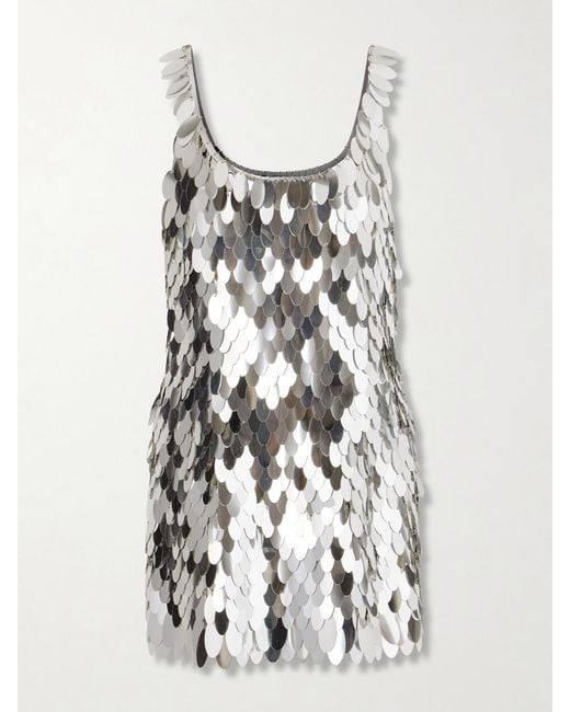 Rabanne White Sequined-Tone Chainmail Mini Dress