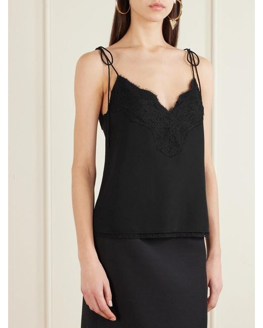 Valentino Garavani Black Floral Lace-Trimmed Silk Crepe De Chine Camisole