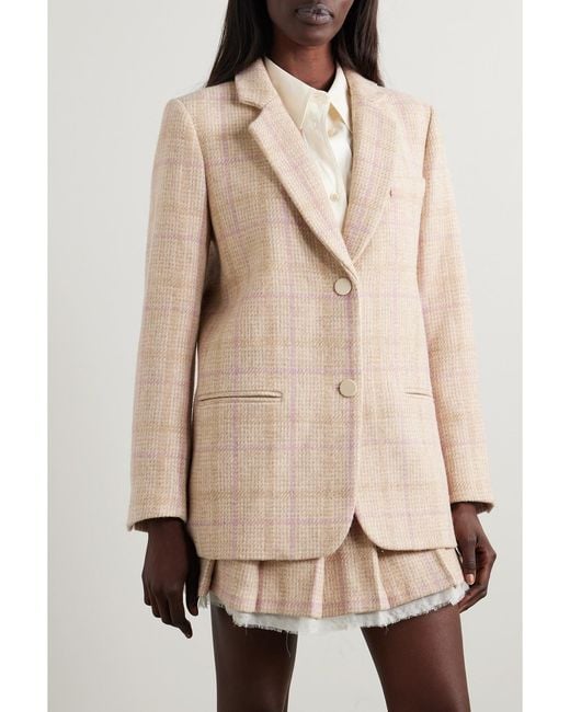 LoveShackFancy Natural Denzel Checked Houndstooth Wool Blazer
