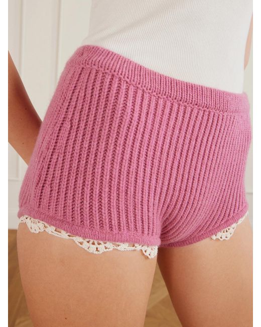 Magda Butrym Pink Crochet-Trimmed Knitted Cashmere Shorts