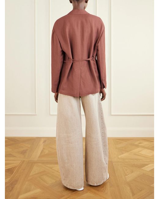 Brunello Cucinelli Pink Embellished Belted Twill Wrap Jacket