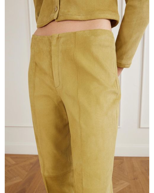 Stouls Natural Georgette Straight-Leg Suede Pants