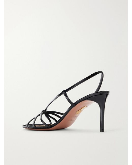 Aquazzura Metallic Talk To Me 75 Patent-Leather Slingback Sandals