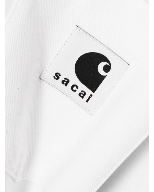 Sacai White Carhartt Wip Appliquéd Canvas-Trimmed Cotton-Jersey T-Shirt