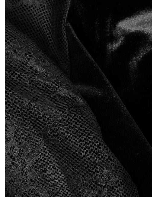 Self-Portrait Black Lace-Paneled Velvet Maxi Dress