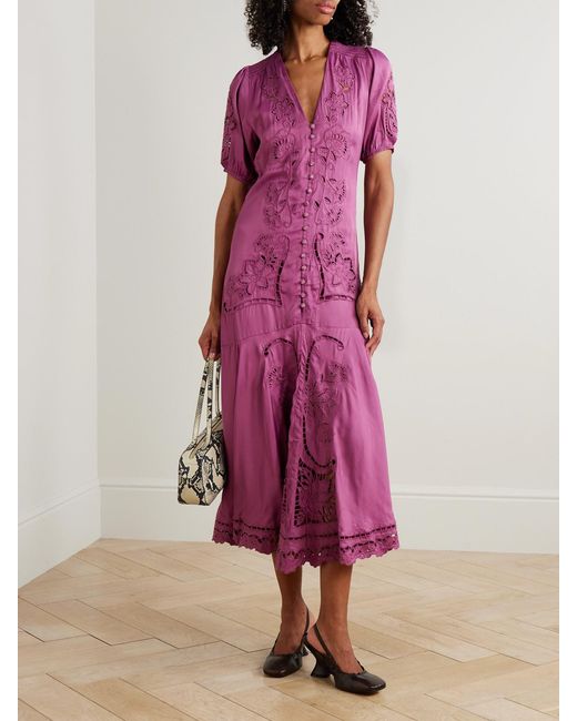 Farm Rio Purple Richilieu Sateen Maxi Dress