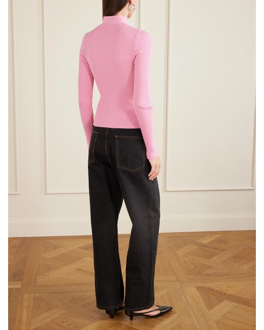 Courreges Pink Buckled Ribbed-Knit Top