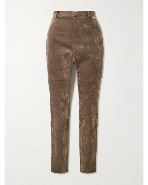 Gucci Natural Embellished Cotton-Blend Stretch-Velvet Skinny Pants