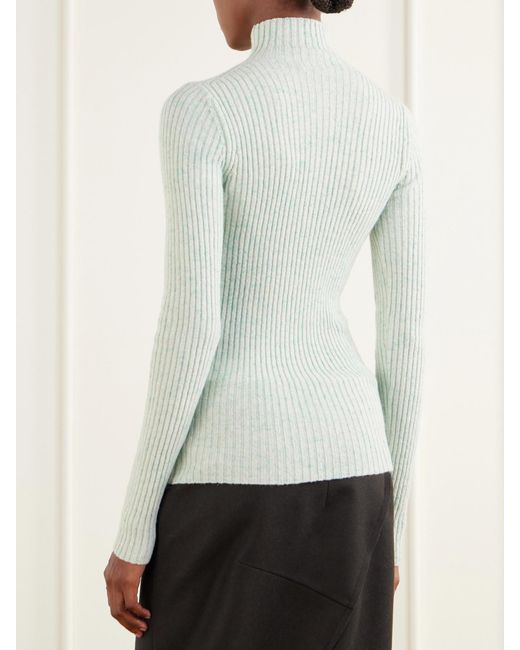 Auralee White Ribbed Cashmere Turtleneck Sweater