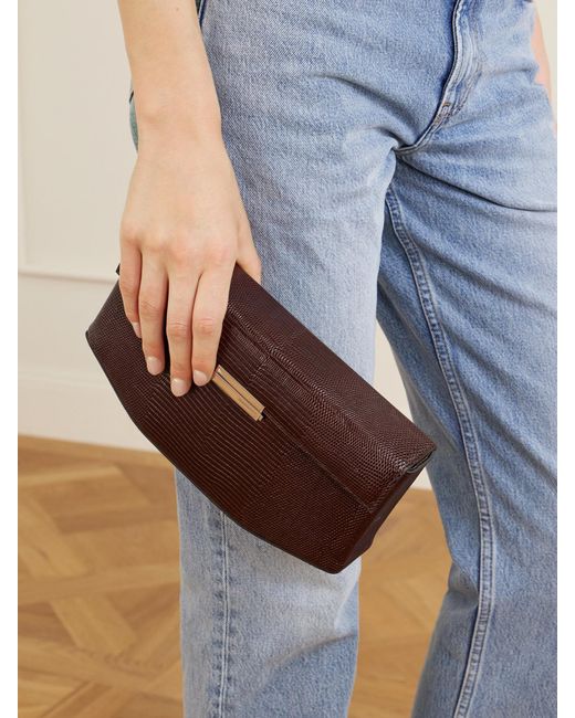 Totême Brown Clip Lizard-Effect Leather Shoulder Bag