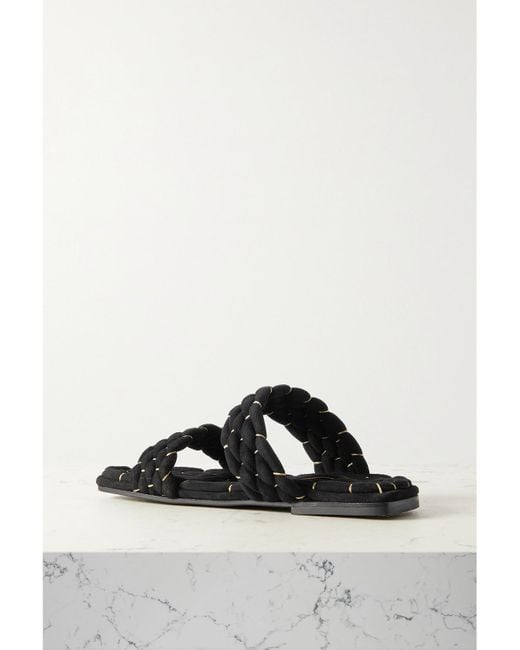 Dries Van Noten Black Woven Metallic Suede Slides