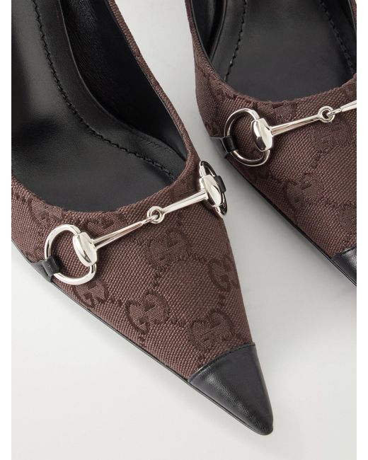 Gucci Brown Donna Leather-Trimmed Canvas-Jacquard Pumps