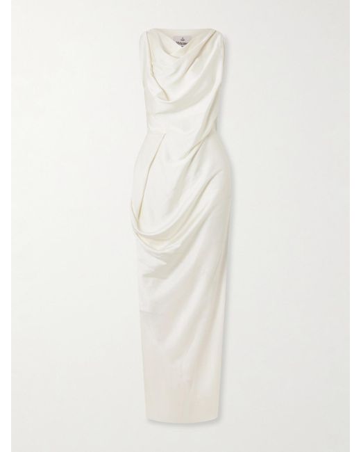 Vivienne Westwood White Long Fond Draped Crinkled-Satin Maxi Dress