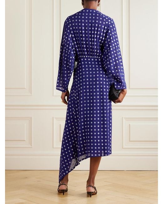 Tory Burch Blue Floral-Jacquard Chiffon Wrap Midi Dress