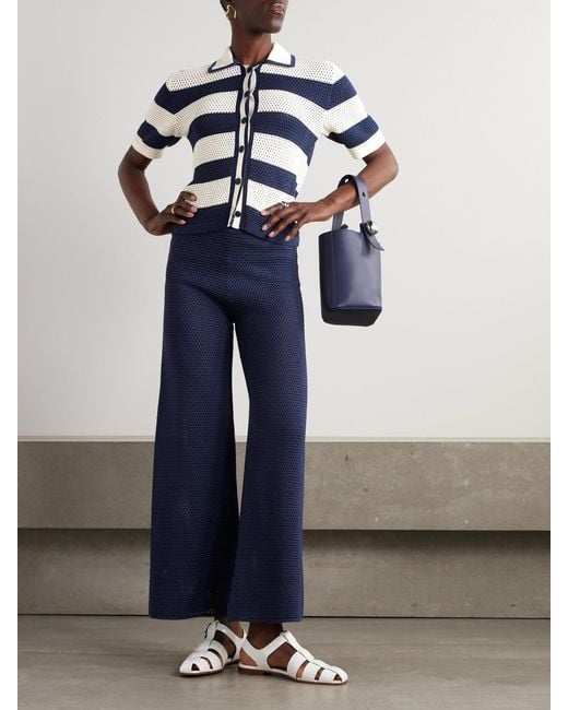 Eres Blue Bayadere Goeland Open-Knit Cotton-Blend Wide-Leg Pants