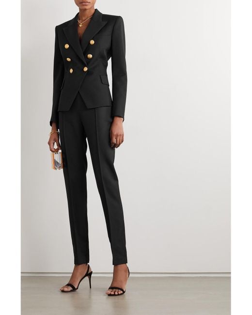 Balmain Black Double-Breasted Wool-Twill Blazer