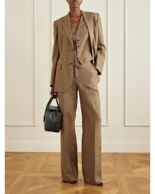 Ralph Lauren Natural Dean Linen Wide-Leg Pants