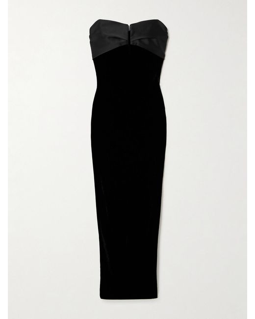 Roland Mouret Black Strapless Satin-Trimmed Velvet Gown