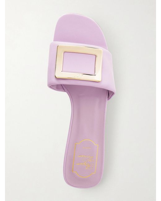Roger Vivier Pink 20 Buckled Padded-Leather Mules