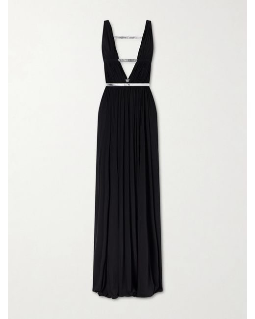 Alaïa Black Pleated Metallic Elaphe-Trimmed Jersey Gown
