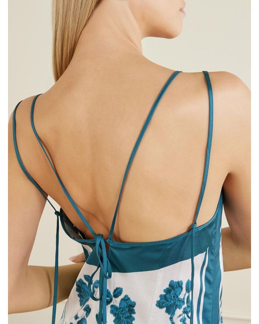 Erdem Blue Floral-Print Silk-Twill Midi Dress