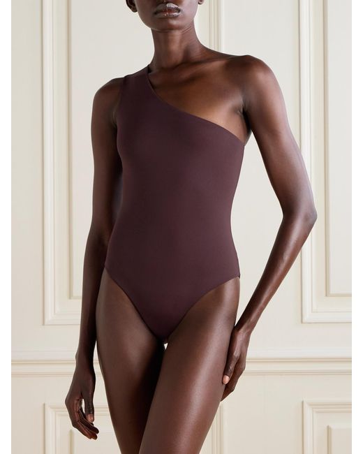 Taller Marmo Purple Yacare One-Shoulder Swimsuit And Fringed Pareo Set