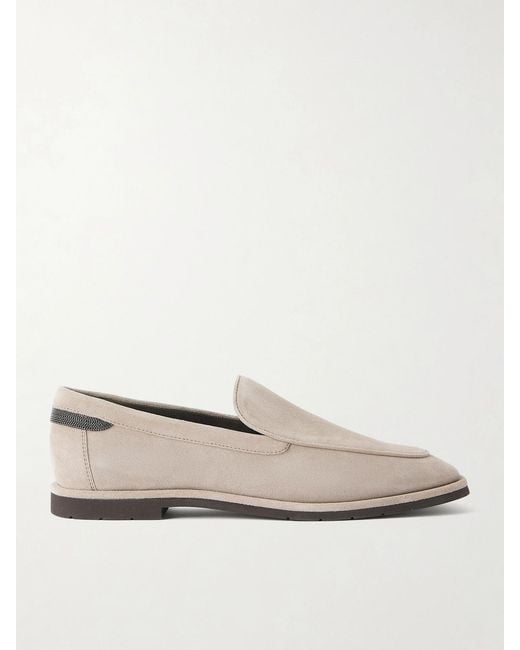 Brunello Cucinelli Natural Embellished Suede Loafers