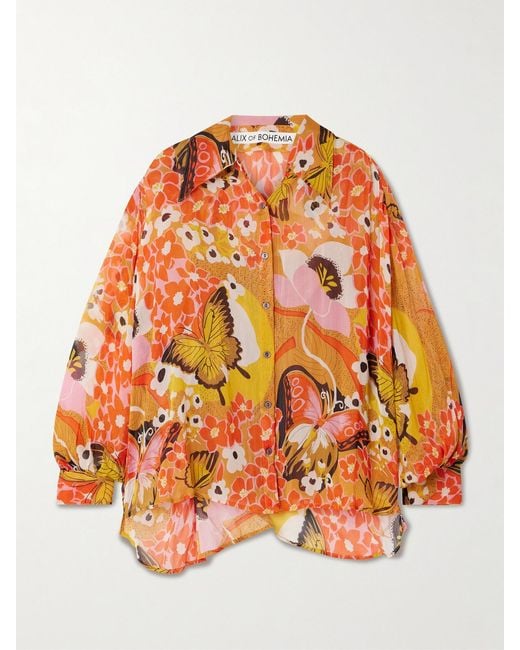 Alix Of Bohemia Orange Emery Marigold Meadow Georgette Shirt
