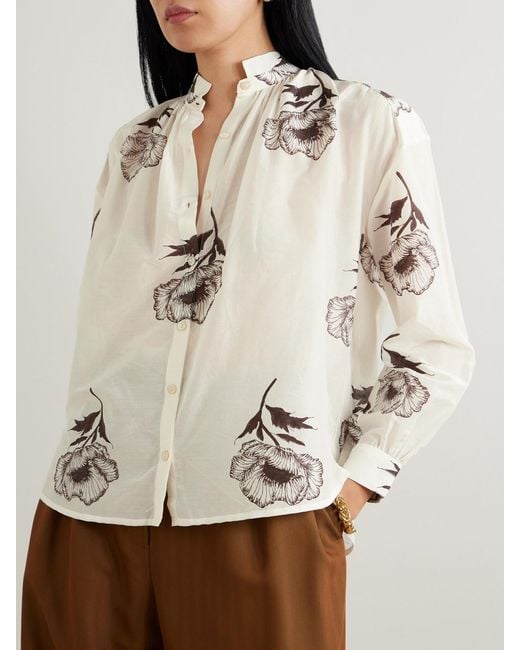 Alix Of Bohemia Natural Kiki Obsidian Poppy Floral-Print Cotton And Silk-Blend Shirt