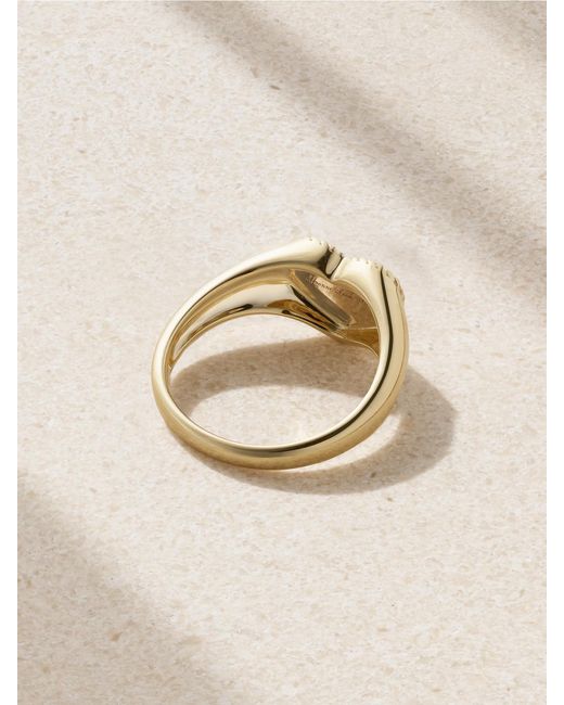 Yvonne Léon Natural Baby Chevalière 9-Karat, Coral And Diamond Signet Ring