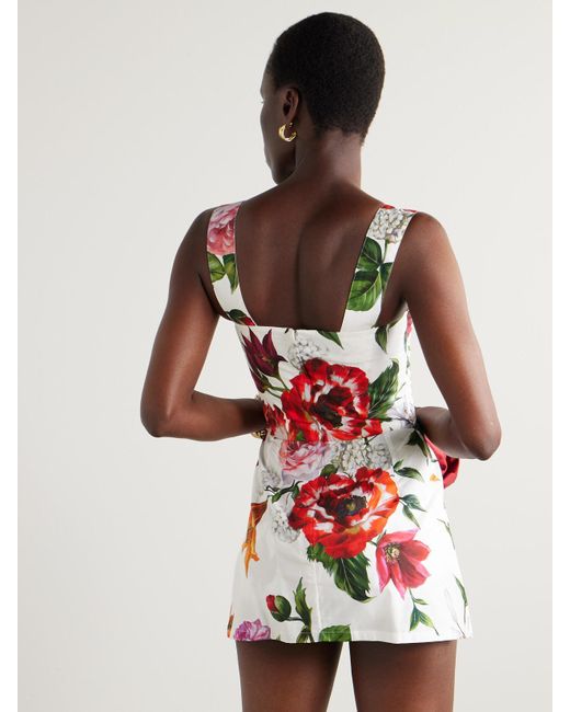 Dolce & Gabbana Red Floral-Print Cotton-Poplin Mini Dress