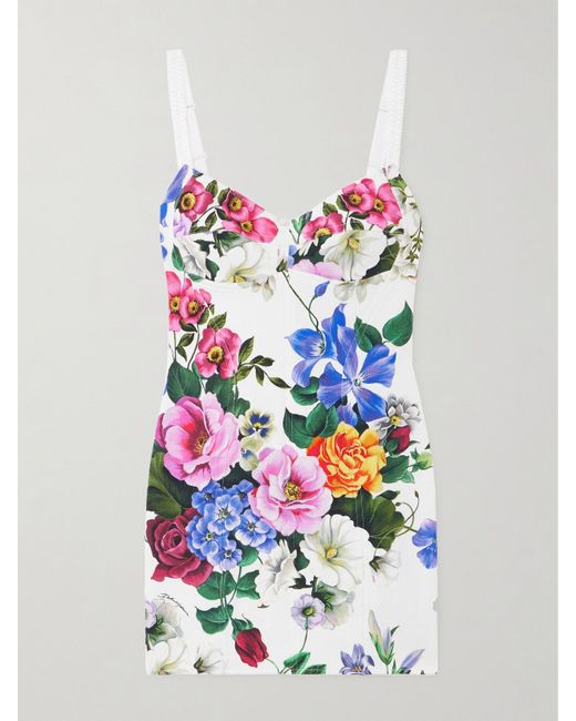Dolce & Gabbana White Minikleid Aus Webstoff Mit Blumenprint