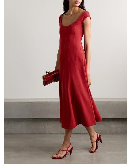 Staud Red Charlotte Woven Midi Dress