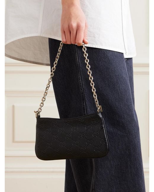 Sac Porté Épaule En Cuir Texturé Gaufré Gg Emblem Mini Gucci en coloris White