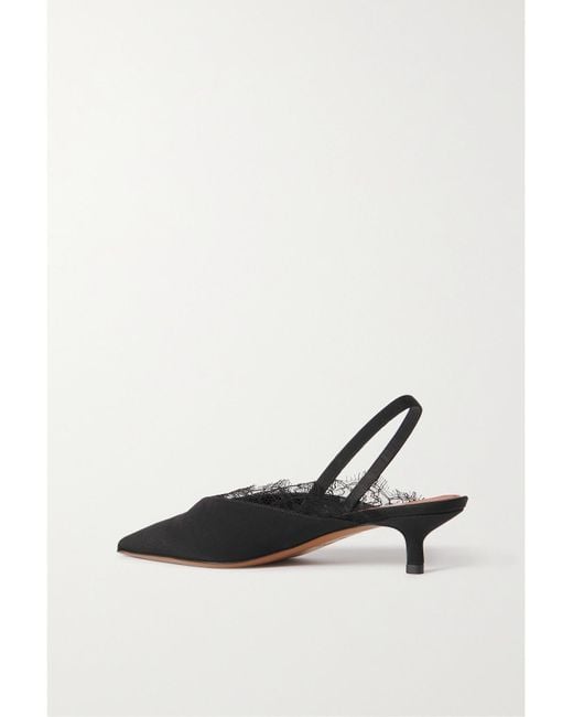 Neous White Irena Lace-Trimmed Crepe De Chine Slingback Pumps