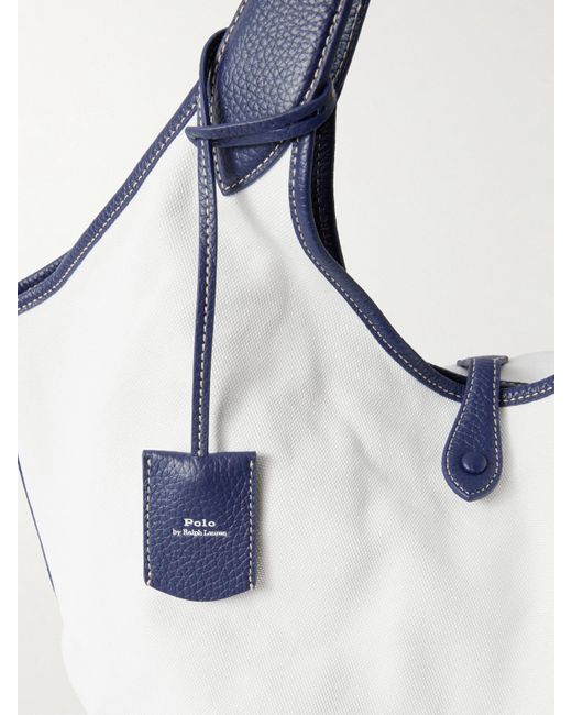 Polo Ralph Lauren White Polo Play Große Tote Aus Baumwoll-Canvas Mit Besätzen Aus Strukturiertem Leder