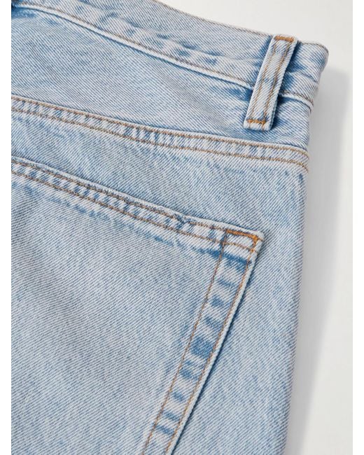 FRAME Blue The Bubble Crop Frayed High-Rise Barrel-Leg Jeans