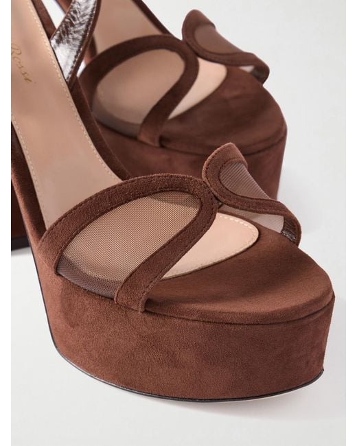 Gianvito Rossi Brown 120 Mesh-Paneled Suede Platform Sandals