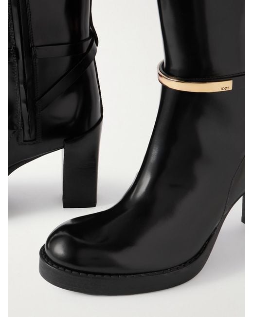 Tod's Black Gomma Embellished Leather Knee Boots